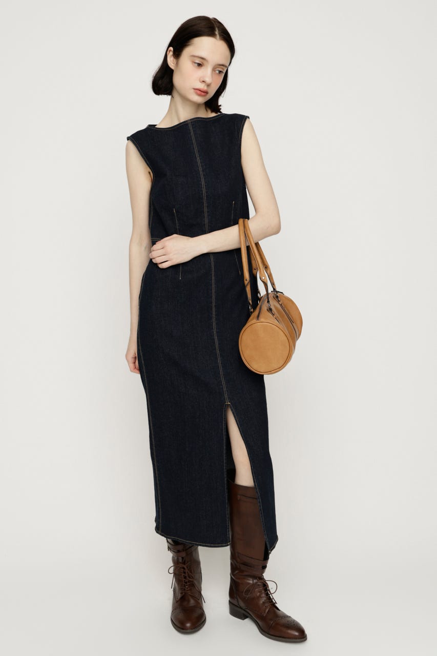 BOAT NECK PENCIL DENIM M／ワンピース NVY FREE