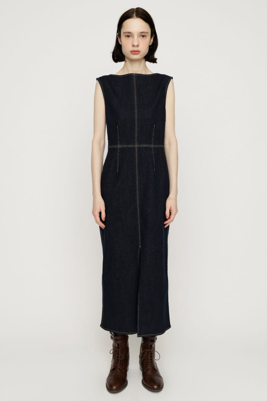 BOAT NECK PENCIL DENIM M／ワンピース NVY FREE