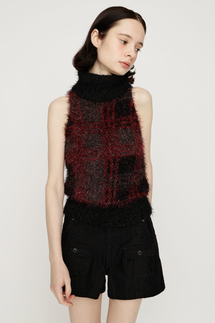 SHAGGY CHECK H／N ニット M/BLK FREE