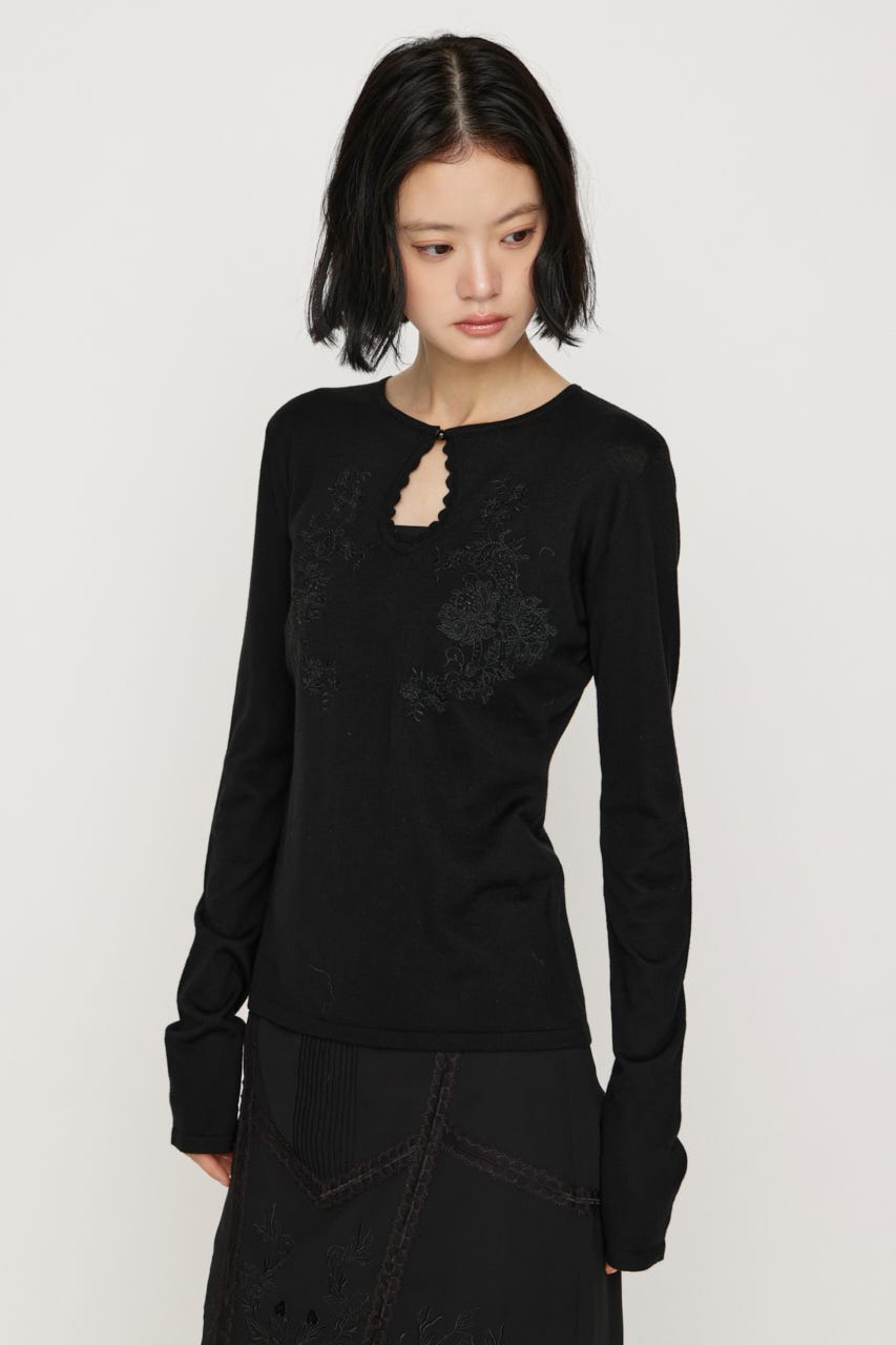 FLOWER EMBROIDERY HG トップス BLK FREE