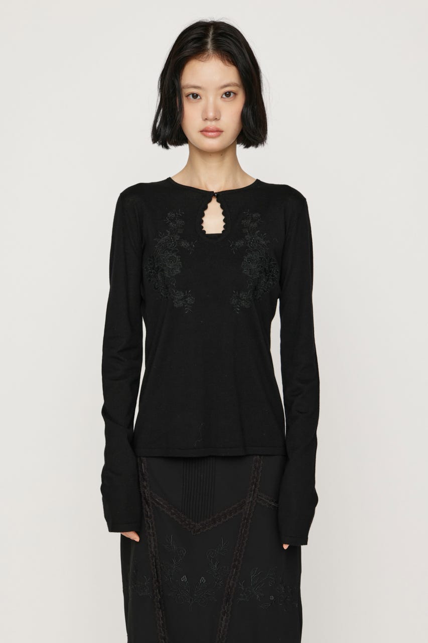 FLOWER EMBROIDERY HG トップス BLK FREE