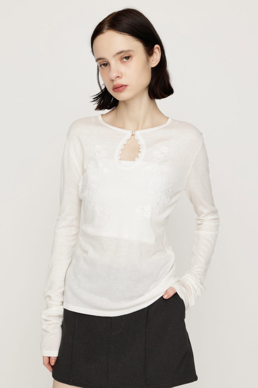 FLOWER EMBROIDERY HG トップス WHT FREE