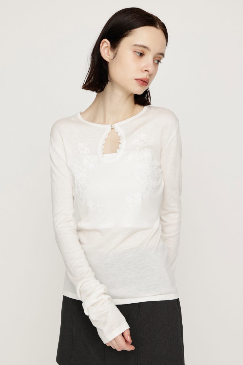 FLOWER EMBROIDERY HG トップス WHT FREE