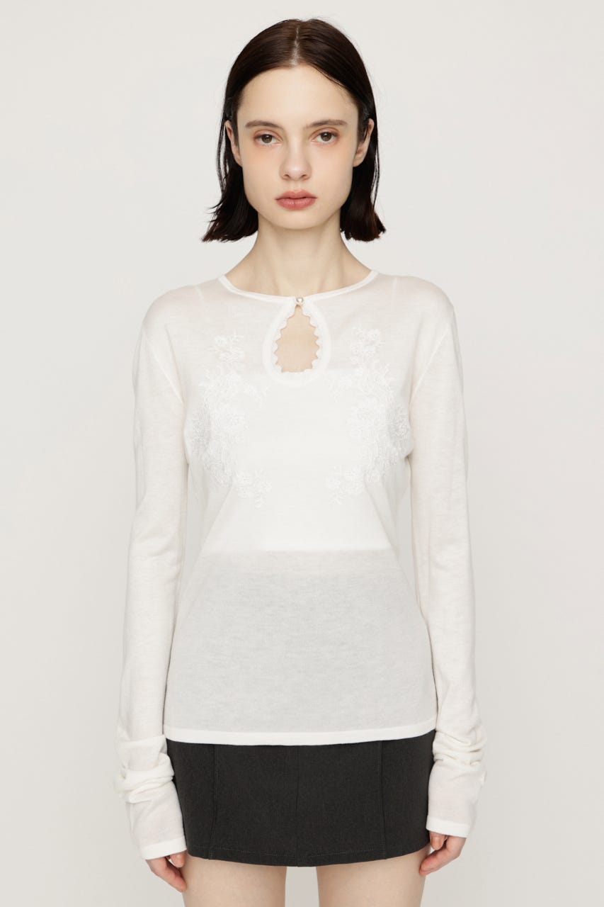 FLOWER EMBROIDERY HG トップス WHT FREE