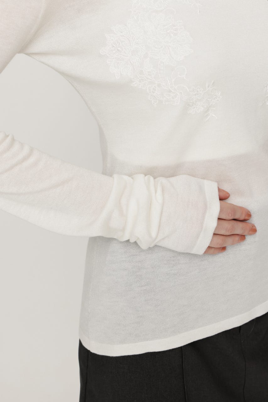 FLOWER EMBROIDERY HG トップス WHT FREE