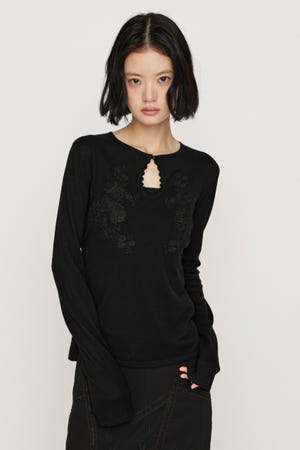 FLOWER EMBROIDERY HG トップス