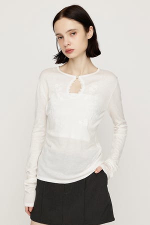 FLOWER EMBROIDERY HG トップス