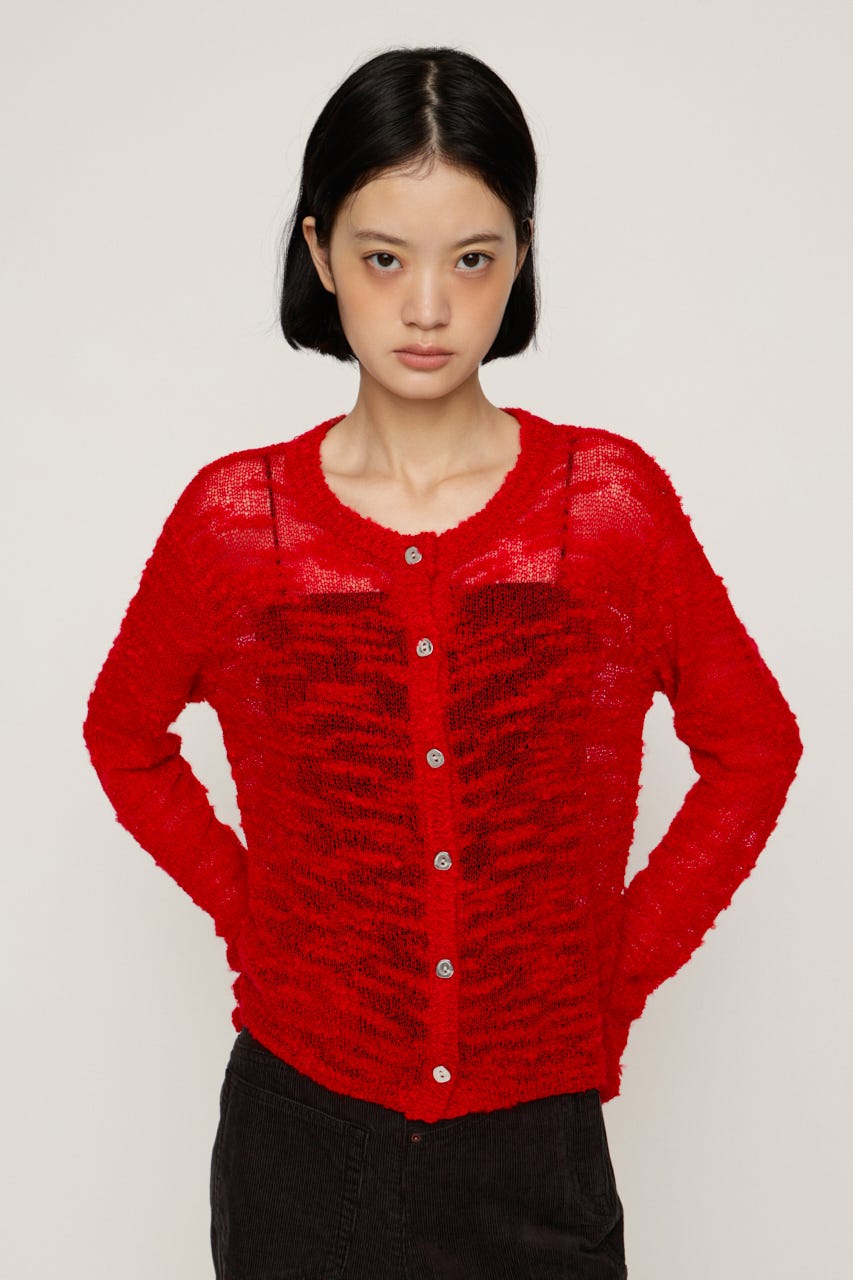 BOUCLE KNIT カーディガン RED FREE