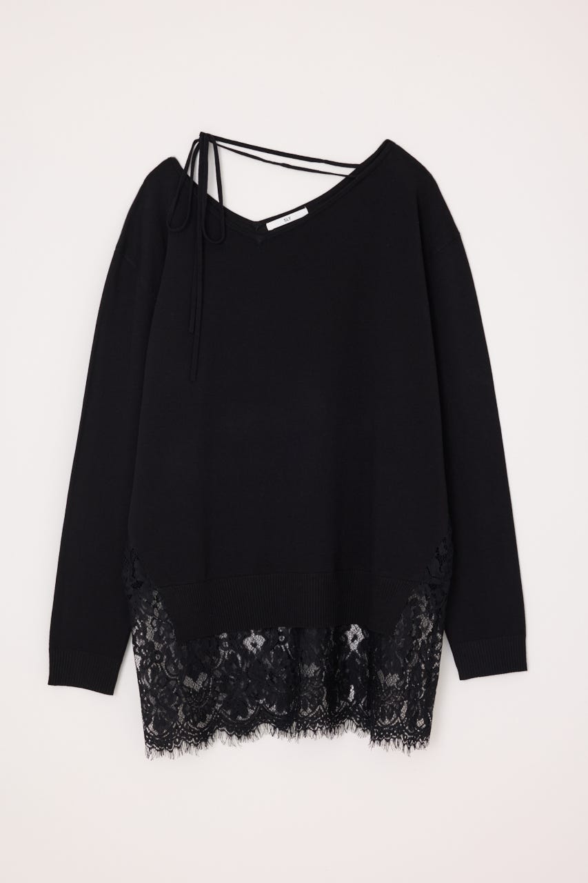 【AW PRE ORDER 第2弾】LACE TRIM V NECK KNIT トップス BLK FREE
