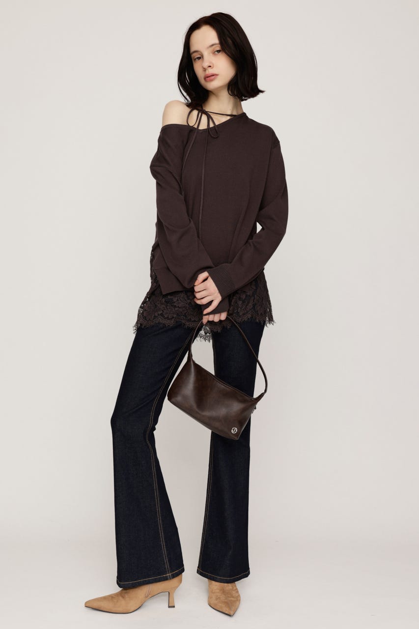 LACE TRIM V NECK KNIT トップス BRN FREE