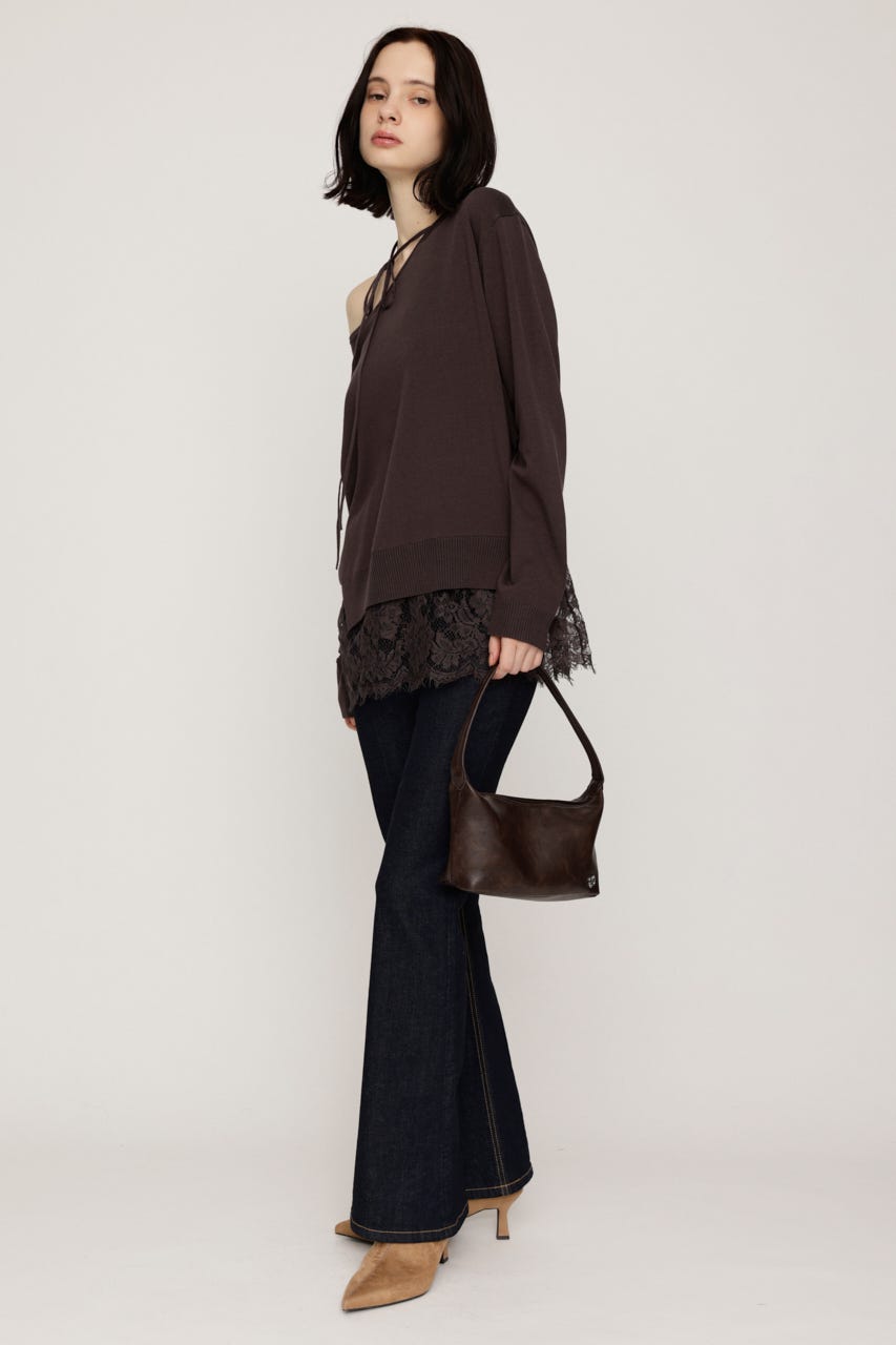 LACE TRIM V NECK KNIT トップス BRN FREE