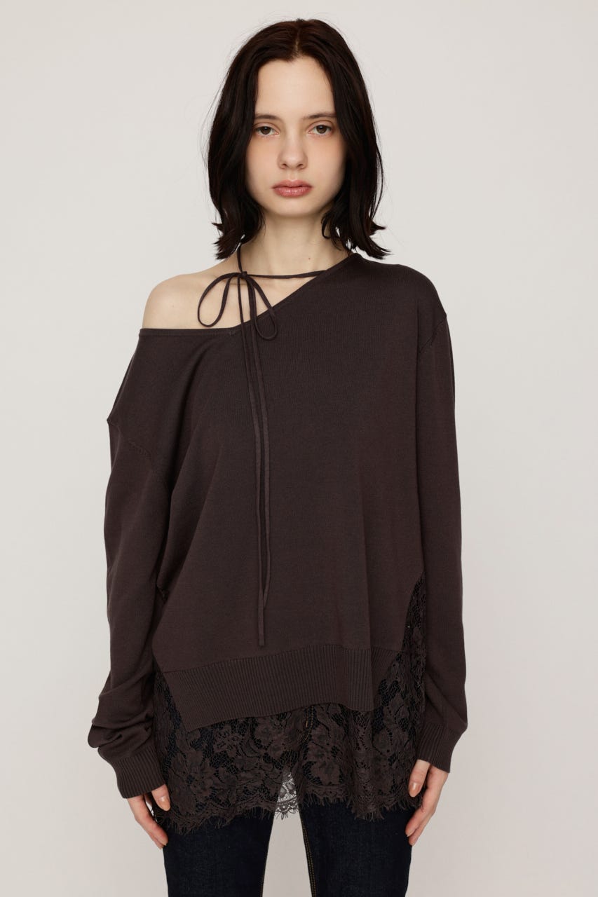 LACE TRIM V NECK KNIT トップス BRN FREE