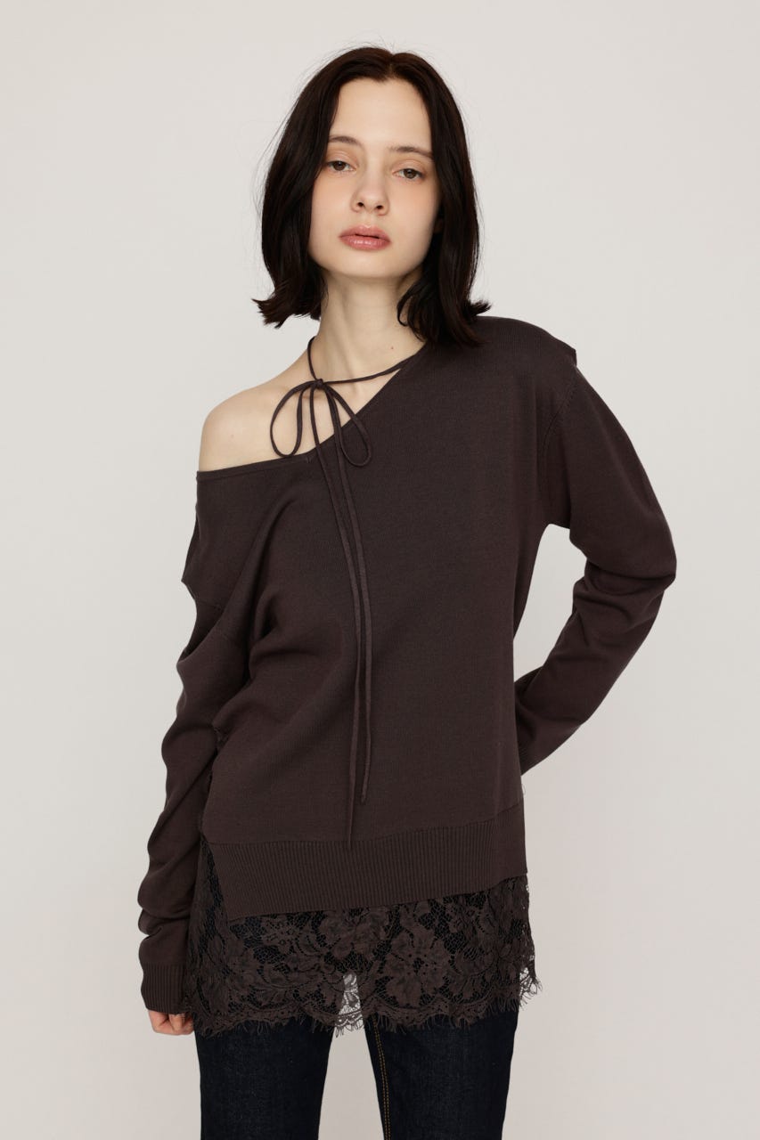 LACE TRIM V NECK KNIT トップス BRN FREE