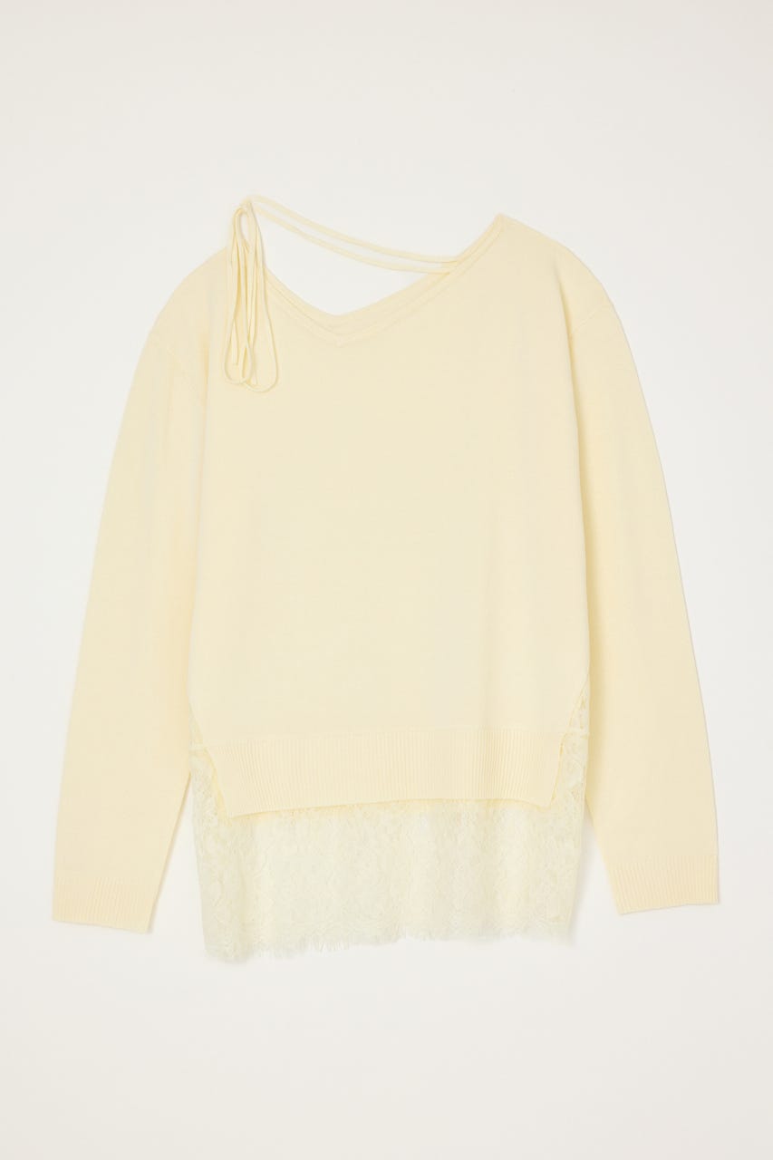 【AW PRE ORDER 第2弾】LACE TRIM V NECK KNIT トップス IVOY FREE