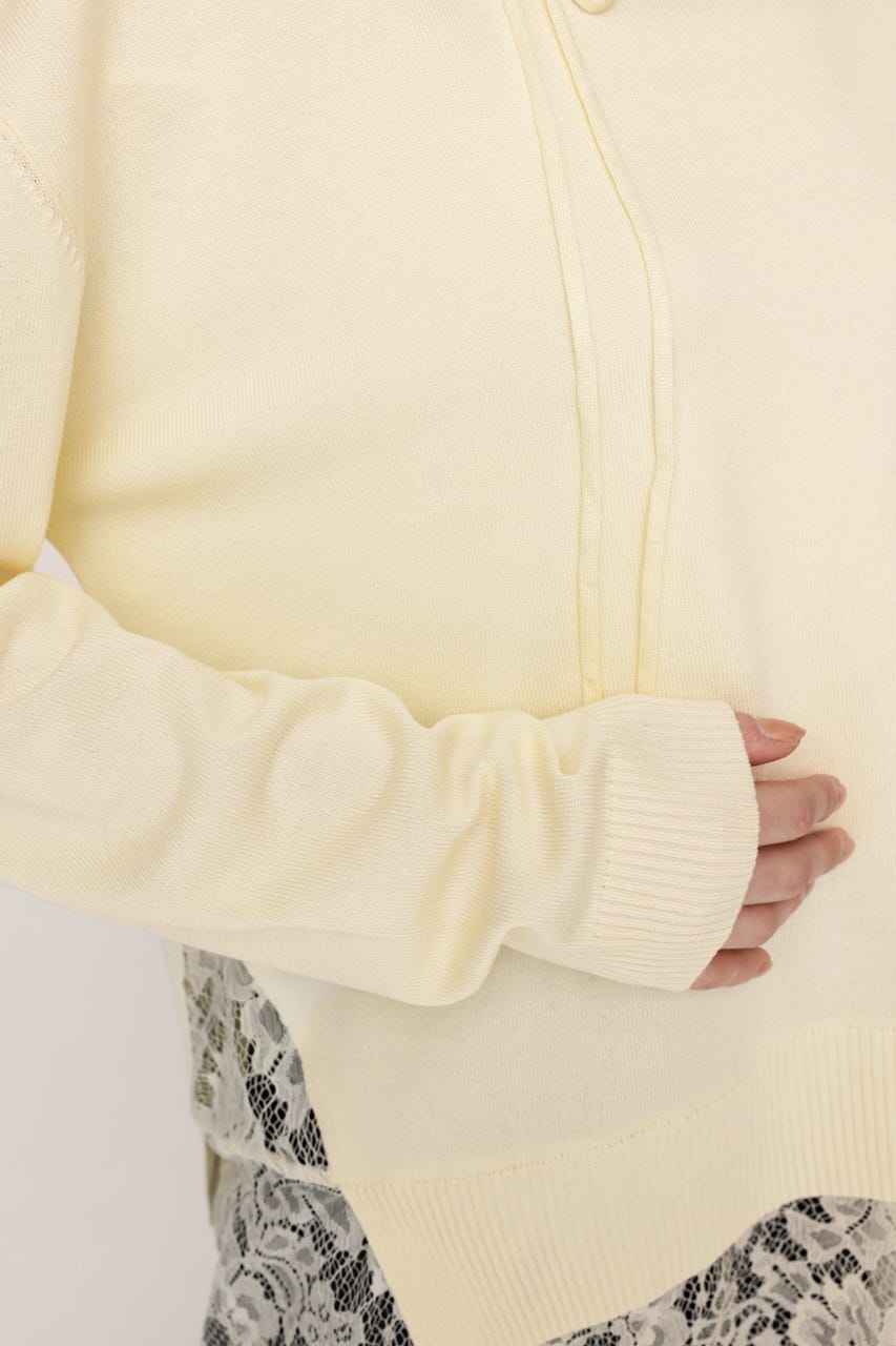 LACE TRIM V NECK KNIT トップス IVOY FREE