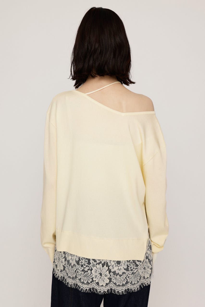 LACE TRIM V NECK KNIT トップス IVOY FREE