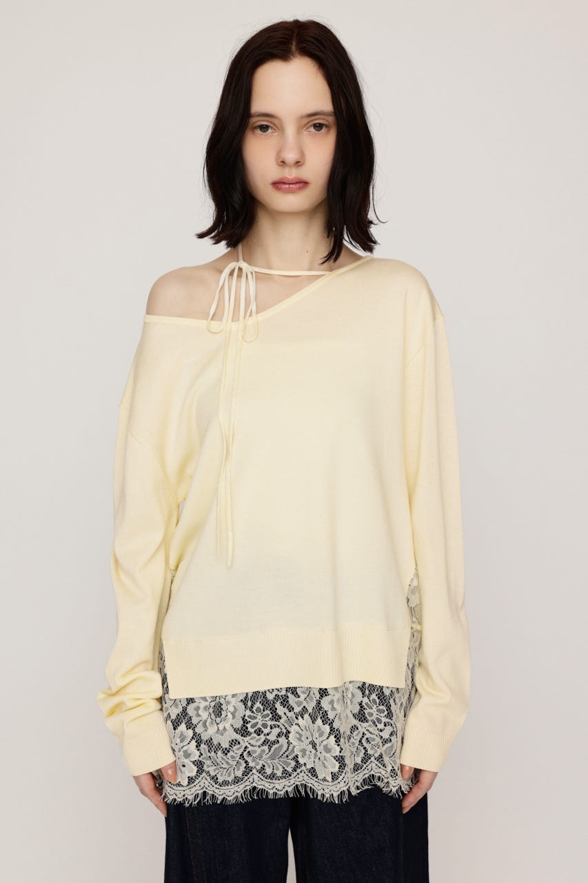 LACE TRIM V NECK KNIT トップス IVOY FREE