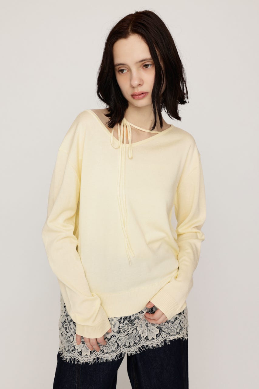 LACE TRIM V NECK KNIT トップス IVOY FREE