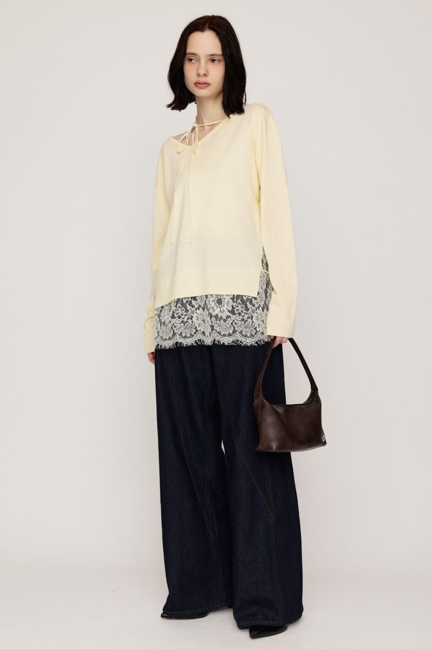 LACE TRIM V NECK KNIT トップス IVOY FREE