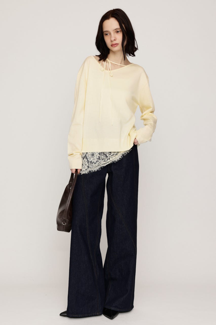 LACE TRIM V NECK KNIT トップス IVOY FREE