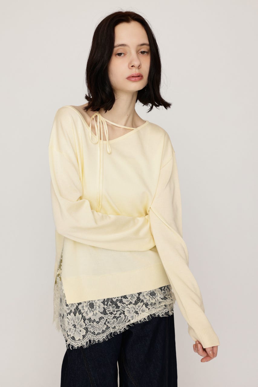 LACE TRIM V NECK KNIT トップス IVOY FREE