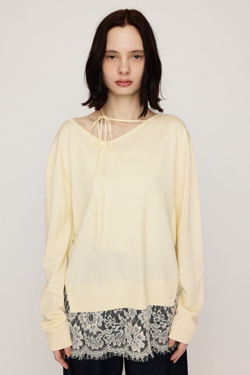 LACE TRIM V NECK KNIT トップス IVOY FREE