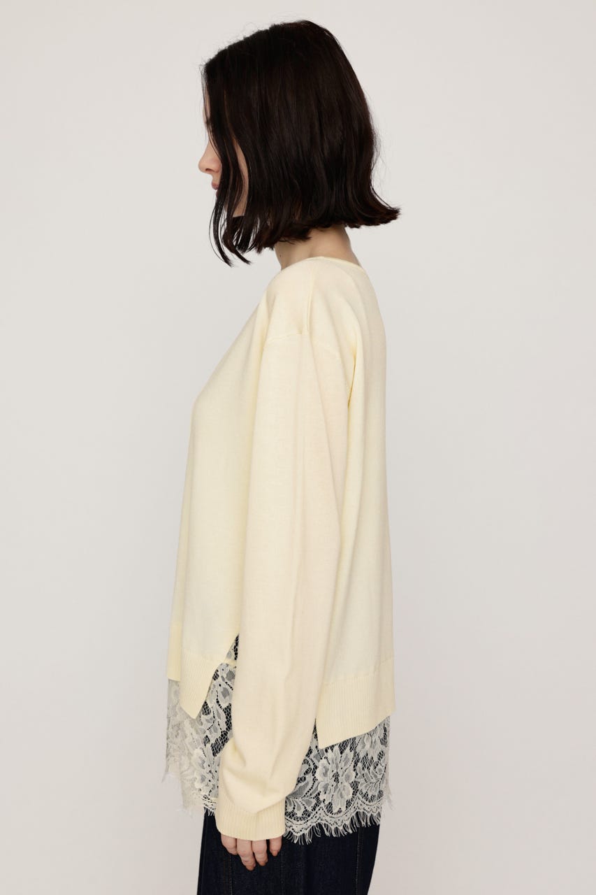 LACE TRIM V NECK KNIT トップス IVOY FREE