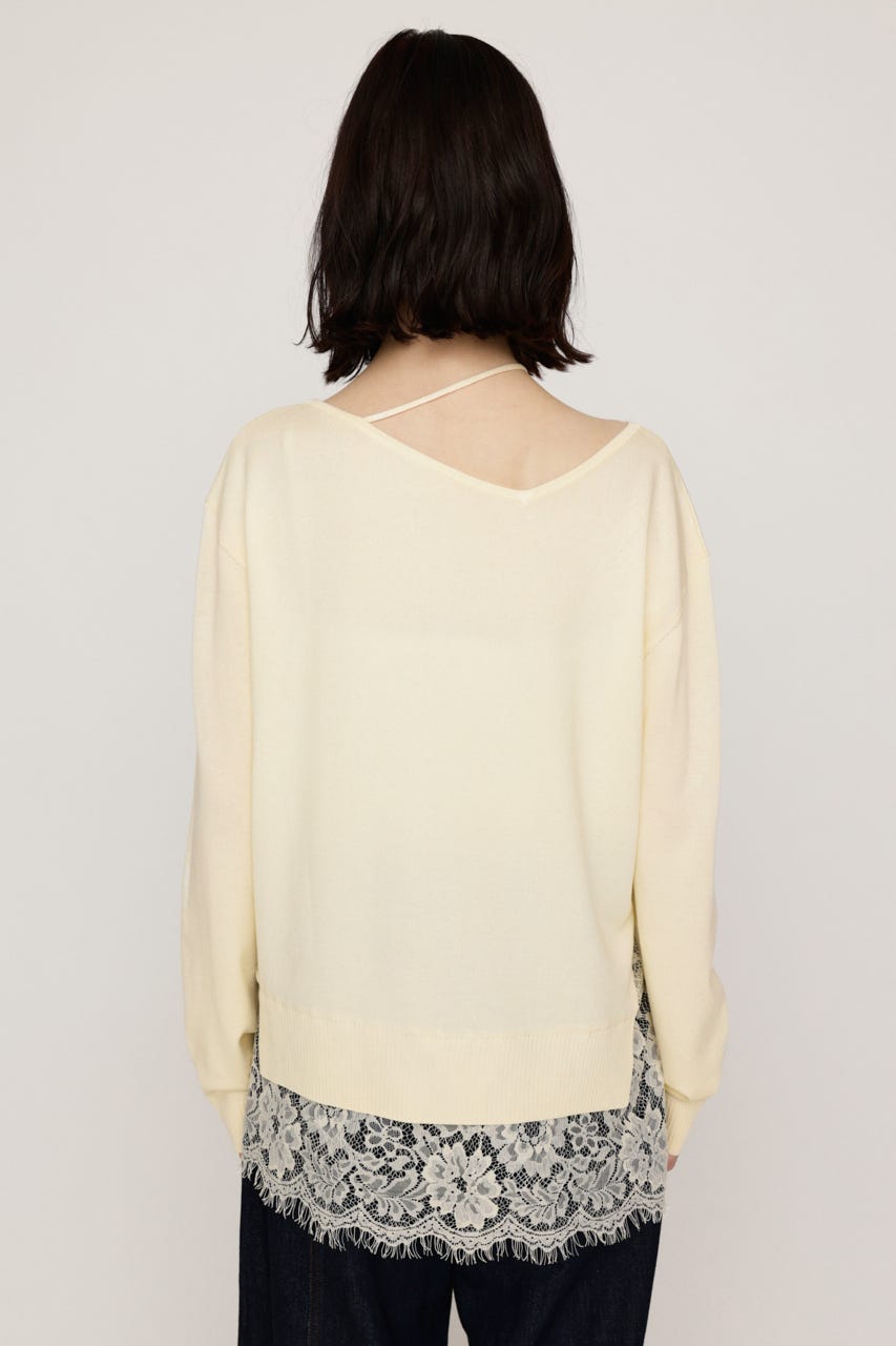LACE TRIM V NECK KNIT トップス IVOY FREE