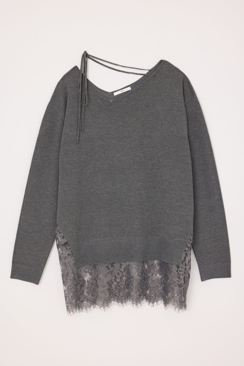 【AW PRE ORDER 第2弾】LACE TRIM V NECK KNIT トップス T.GRY FREE
