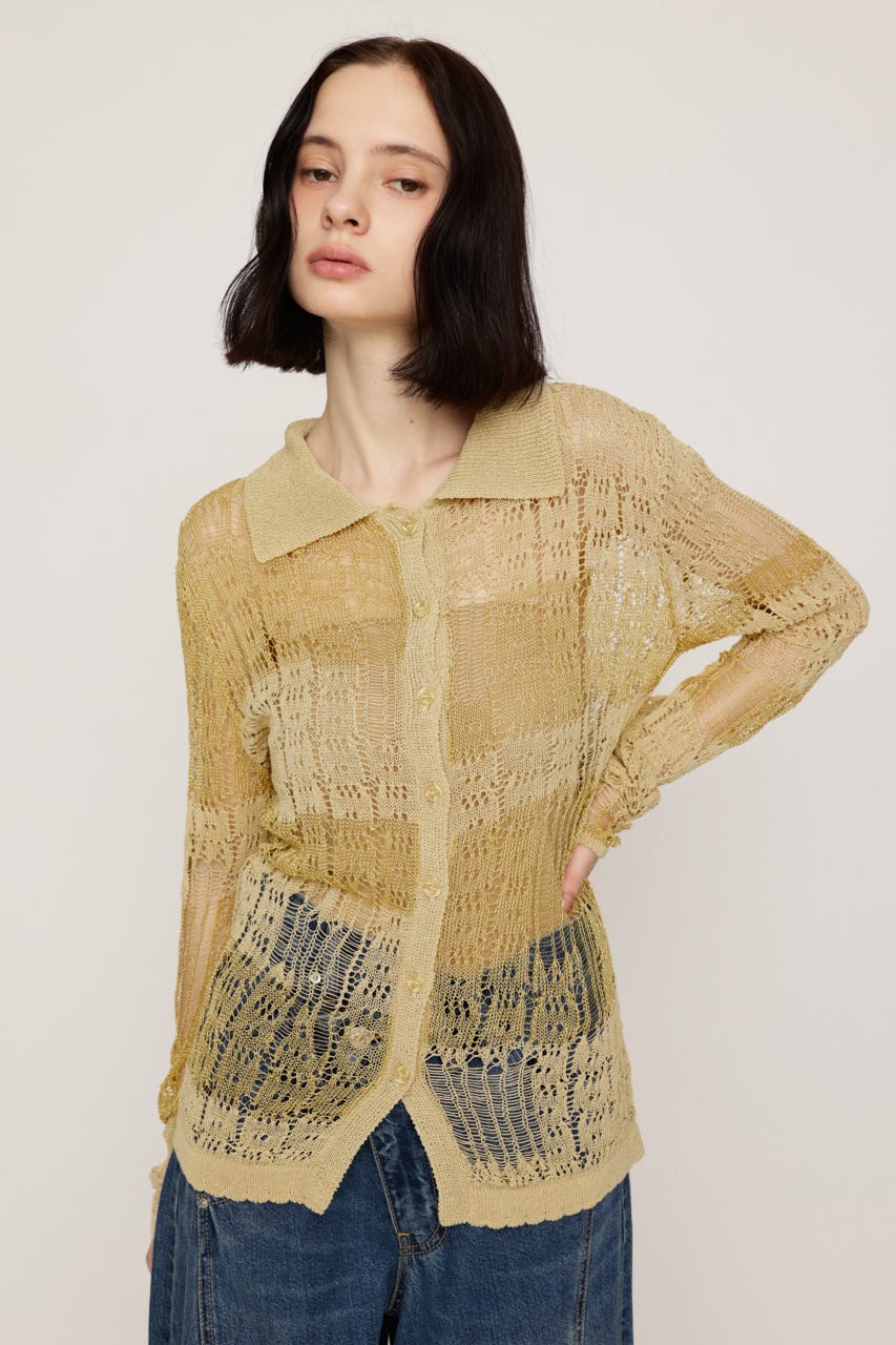 SHINY CROCHET KNIT カーディガン BEG FREE