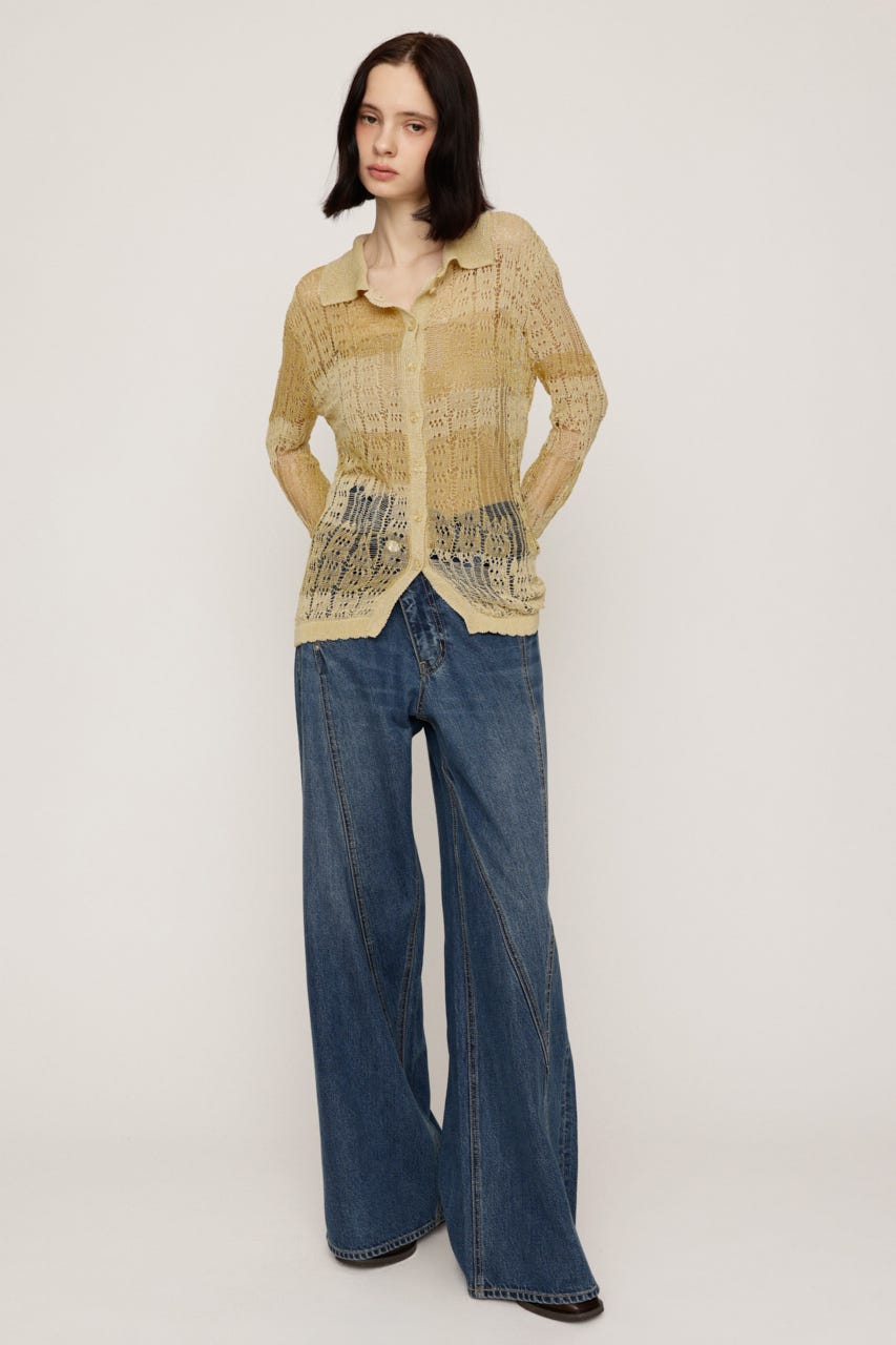 SHINY CROCHET KNIT カーディガン BEG FREE