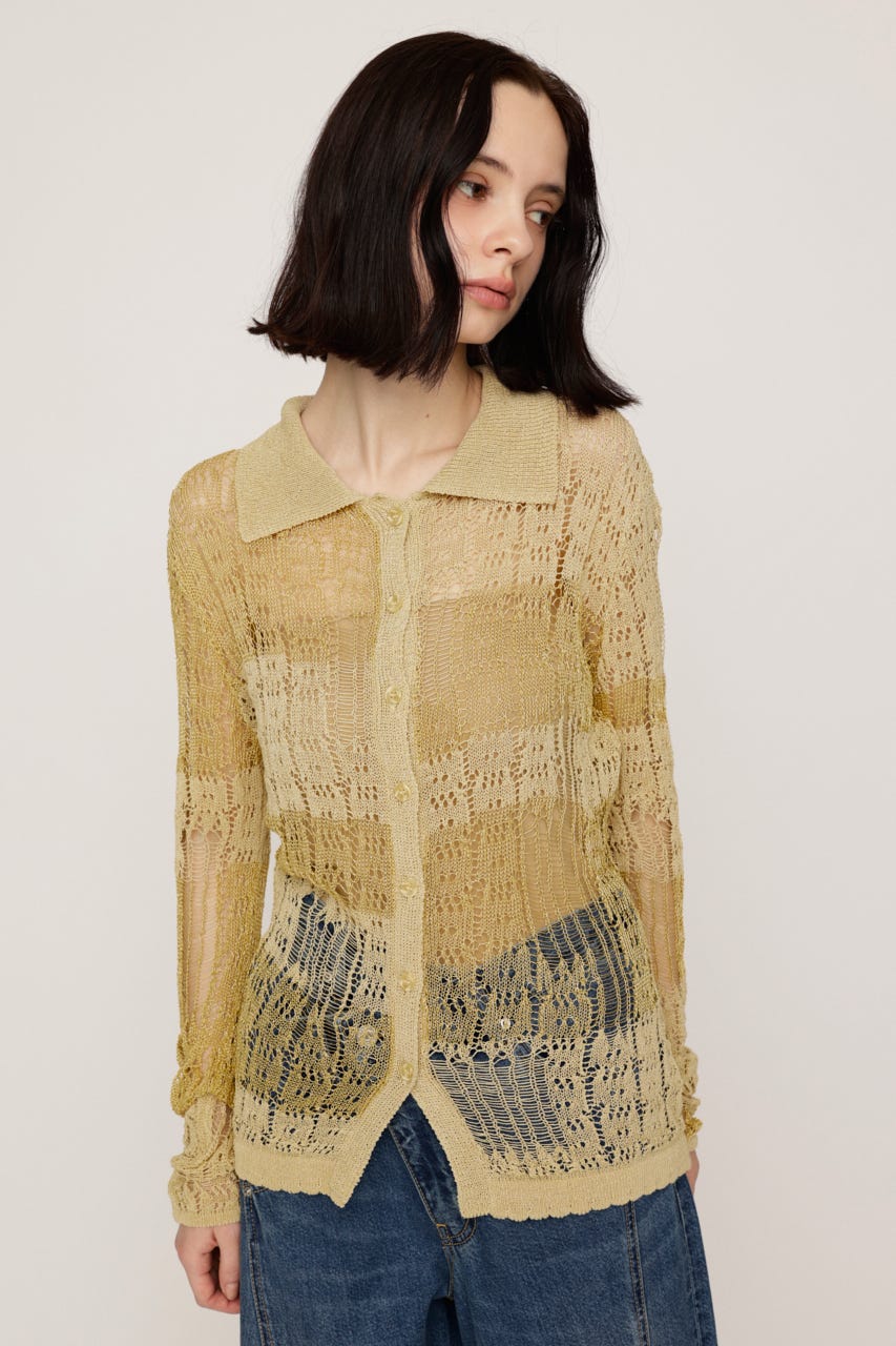 SHINY CROCHET KNIT カーディガン BEG FREE