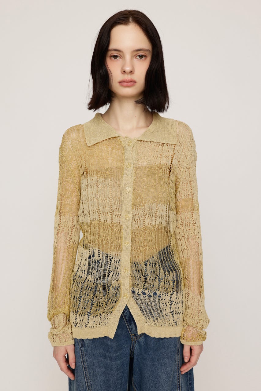 SHINY CROCHET KNIT カーディガン BEG FREE
