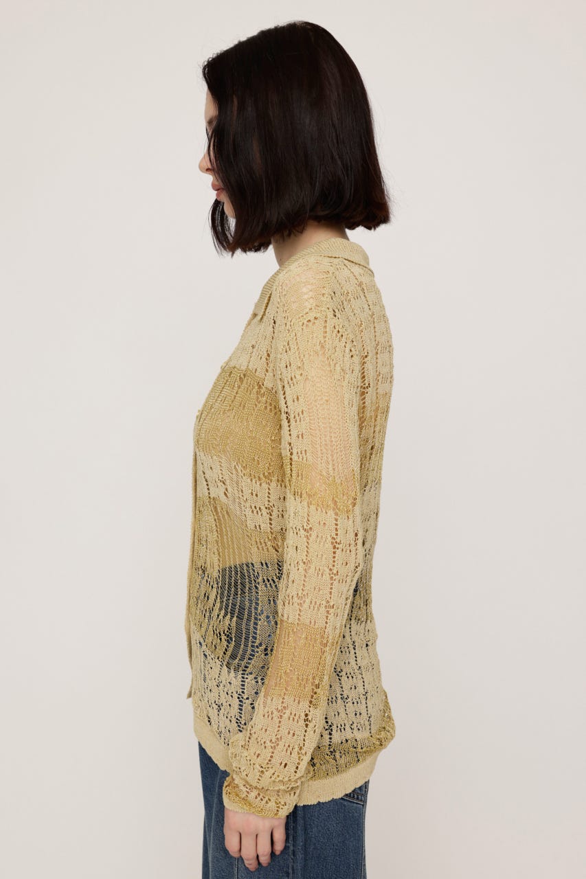 SHINY CROCHET KNIT カーディガン BEG FREE