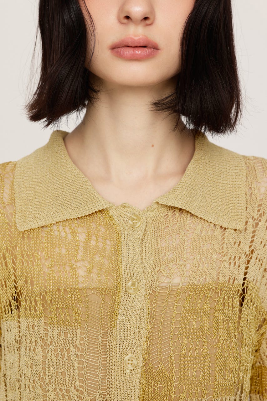 SHINY CROCHET KNIT カーディガン BEG FREE