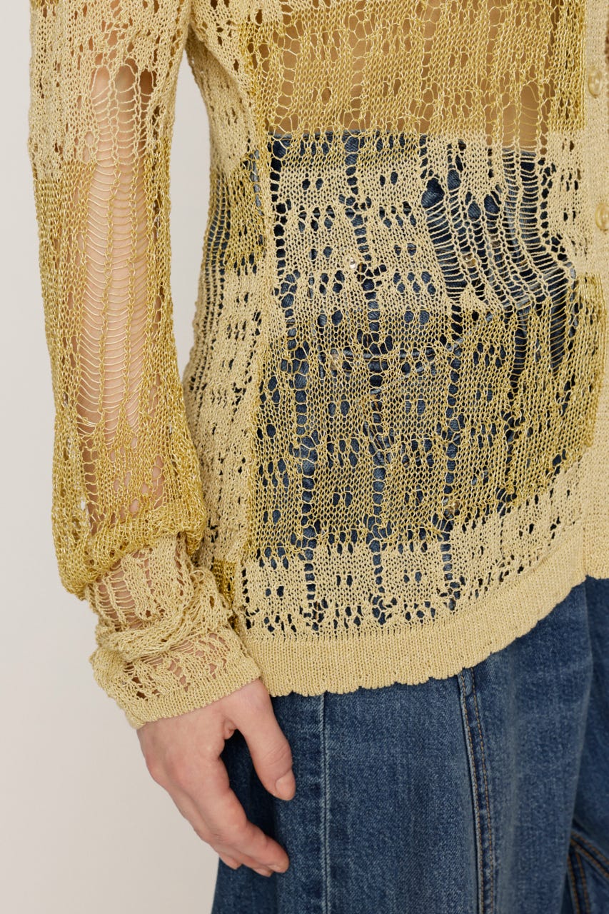 SHINY CROCHET KNIT カーディガン BEG FREE