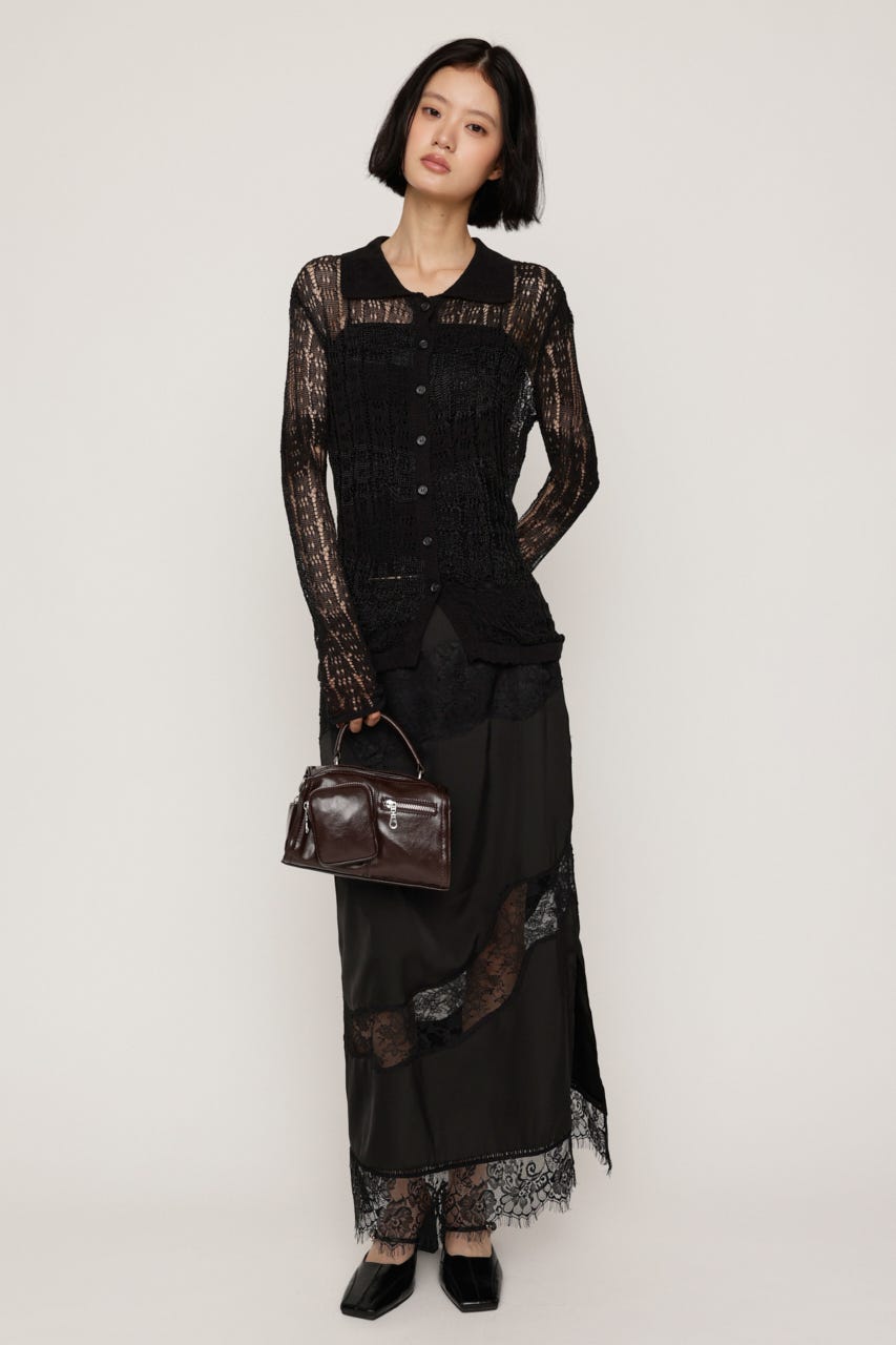 SHINY CROCHET KNIT カーディガン BLK FREE