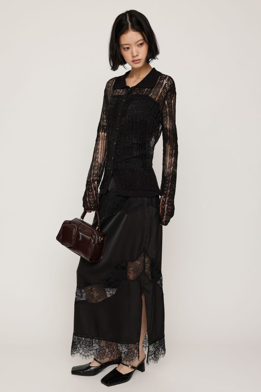 SHINY CROCHET KNIT カーディガン BLK FREE