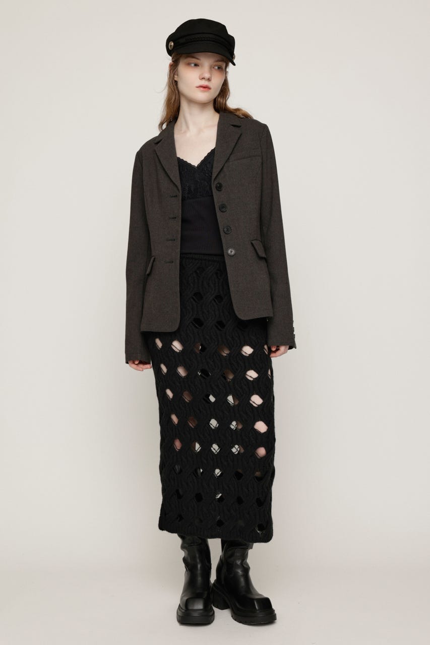 HOLE CABLE KNIT ロングスカート BLK FREE
