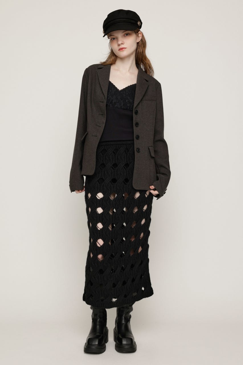 HOLE CABLE KNIT ロングスカート BLK FREE