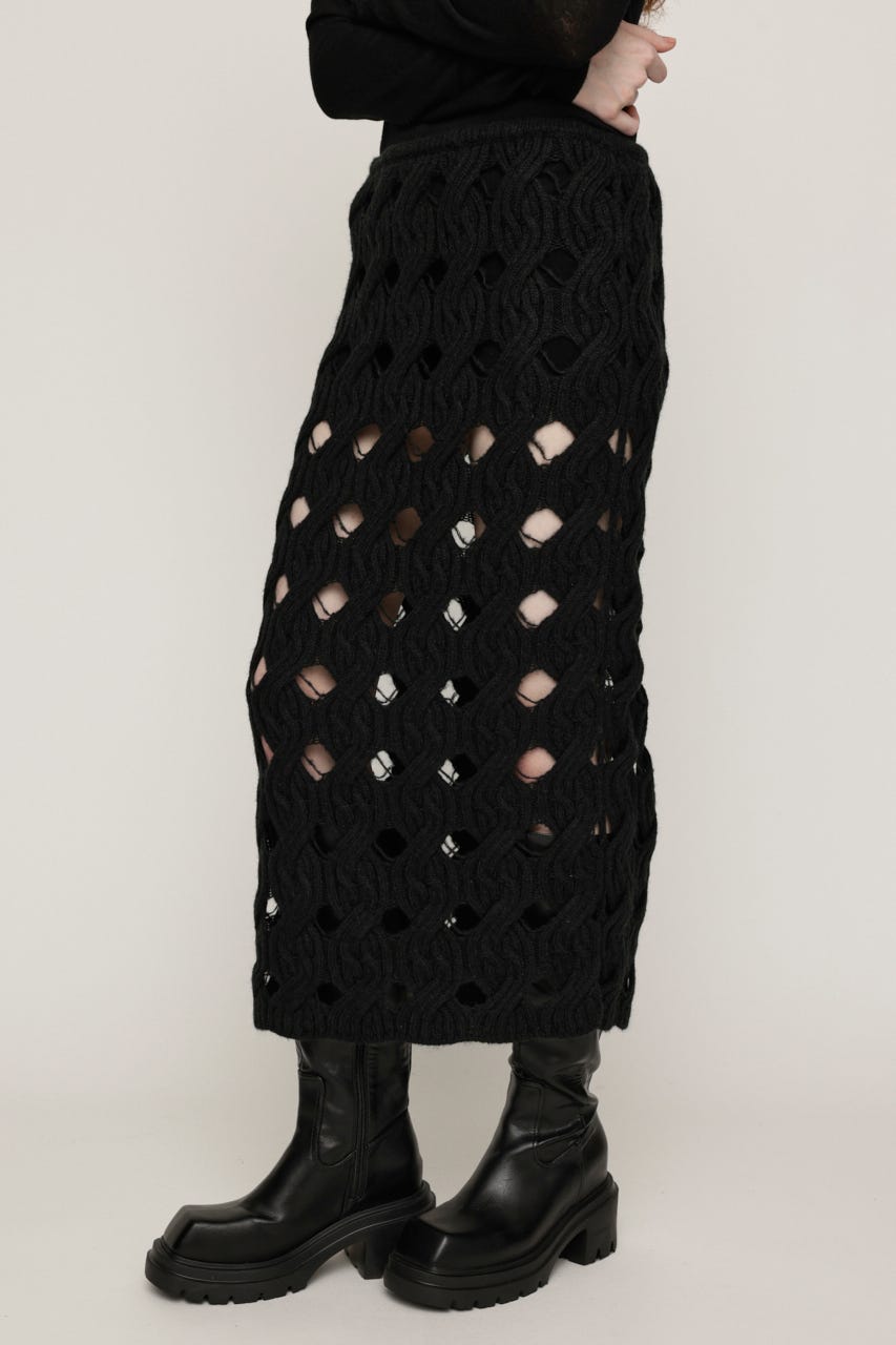 HOLE CABLE KNIT ロングスカート BLK FREE