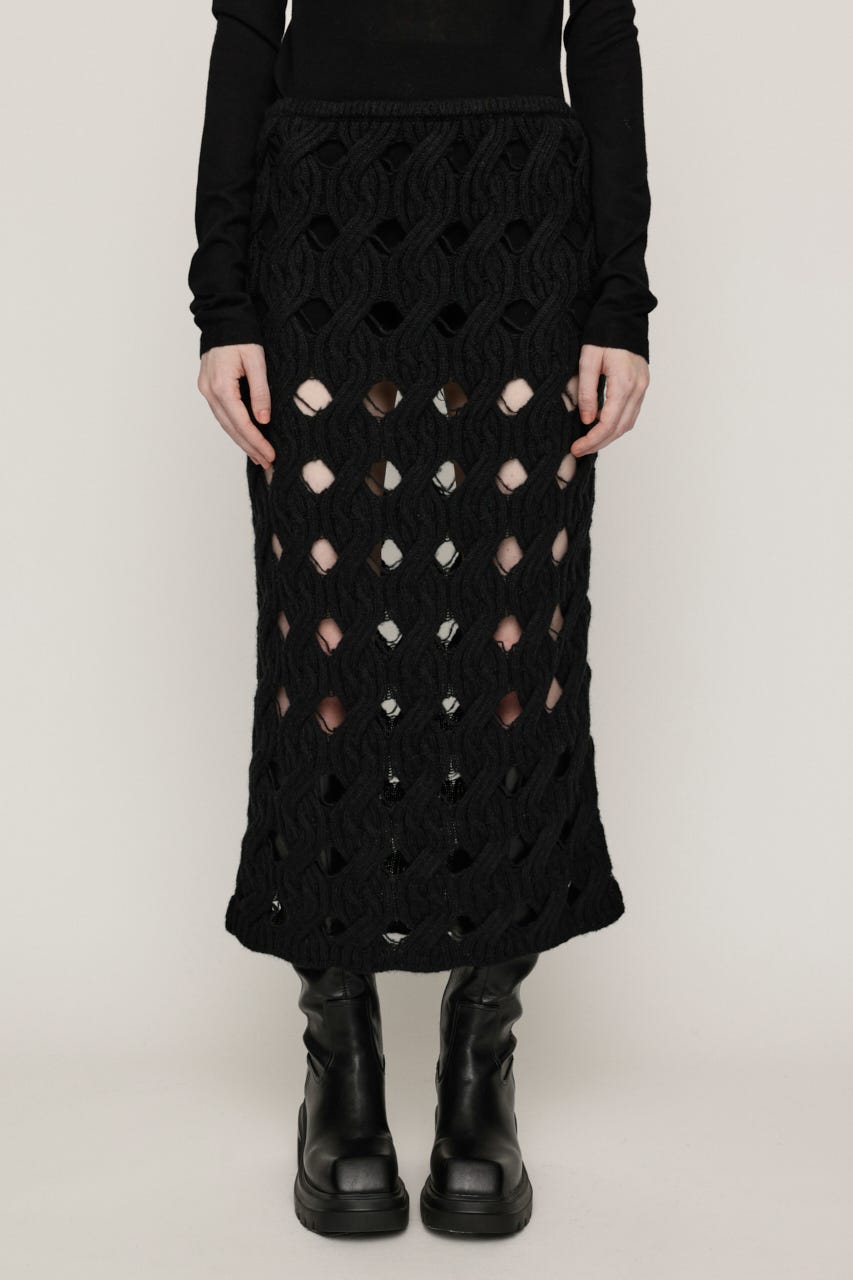 HOLE CABLE KNIT ロングスカート BLK FREE