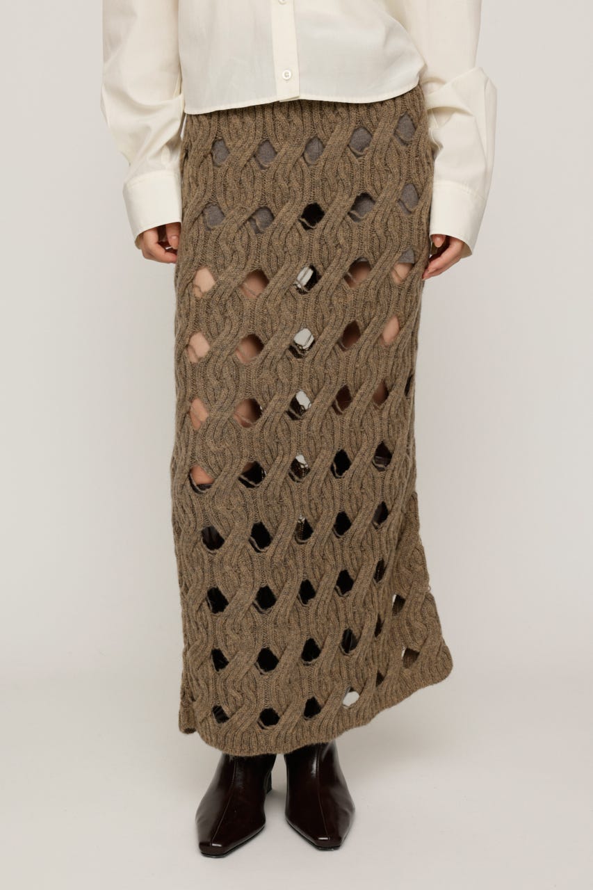 HOLE CABLE KNIT ロングスカート M/BEG FREE