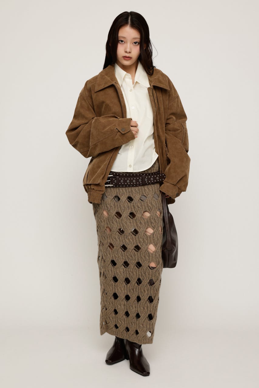 HOLE CABLE KNIT ロングスカート M/BEG FREE