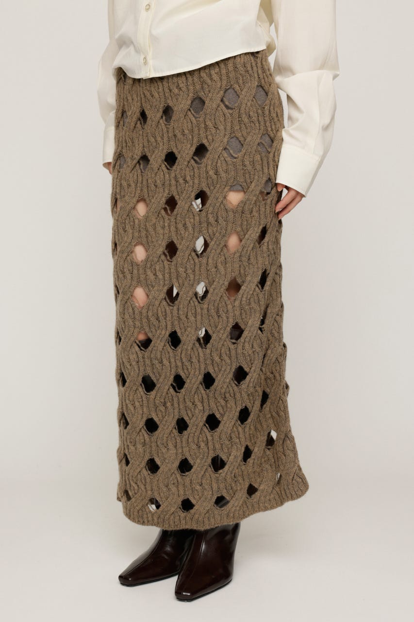 HOLE CABLE KNIT ロングスカート M/BEG FREE