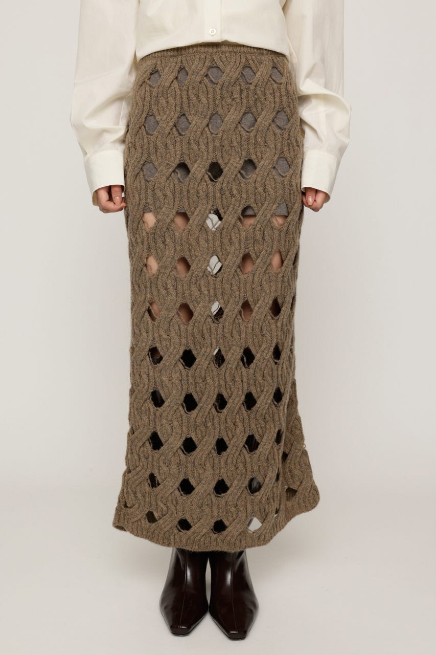 HOLE CABLE KNIT ロングスカート M/BEG FREE