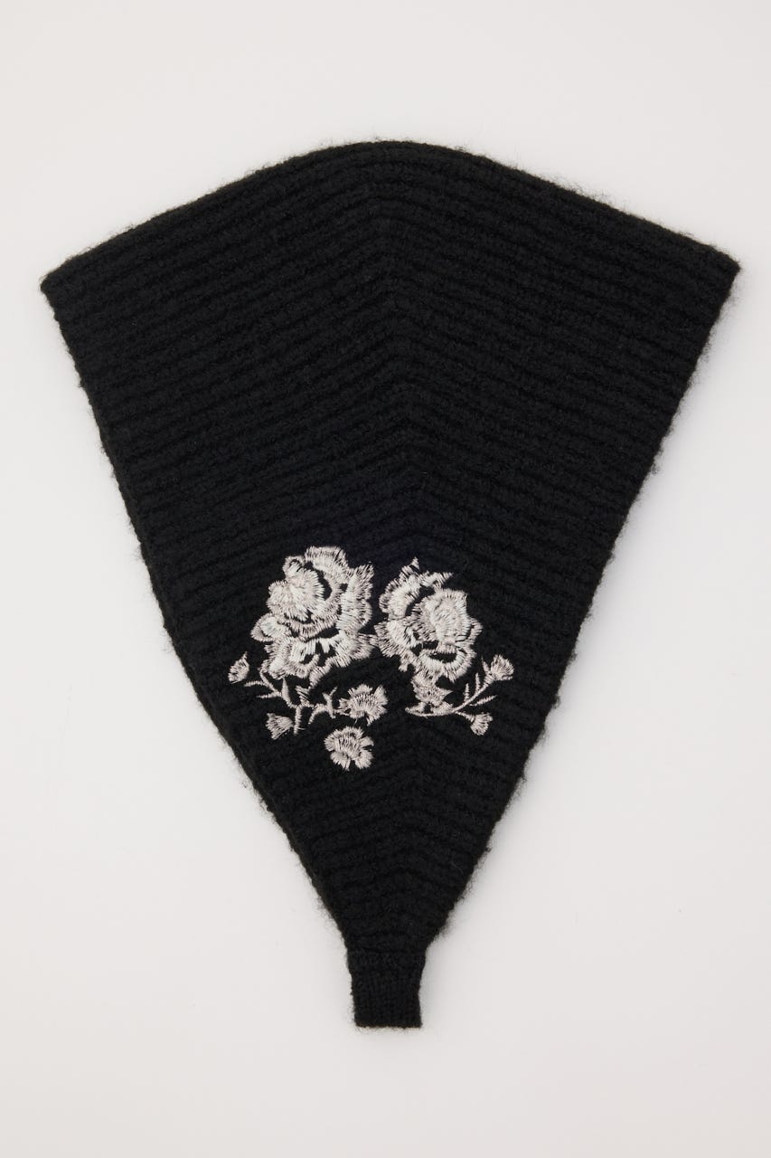 FLOWER EMBROIDERED KNIT スカーフ BLK FREE