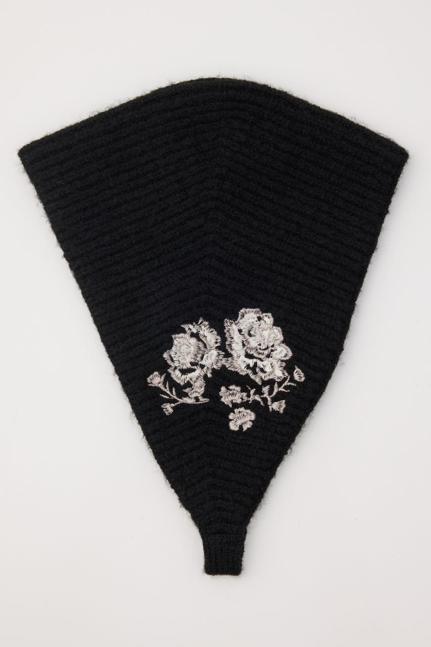 FLOWER EMBROIDERED KNIT スカーフ BLK FREE
