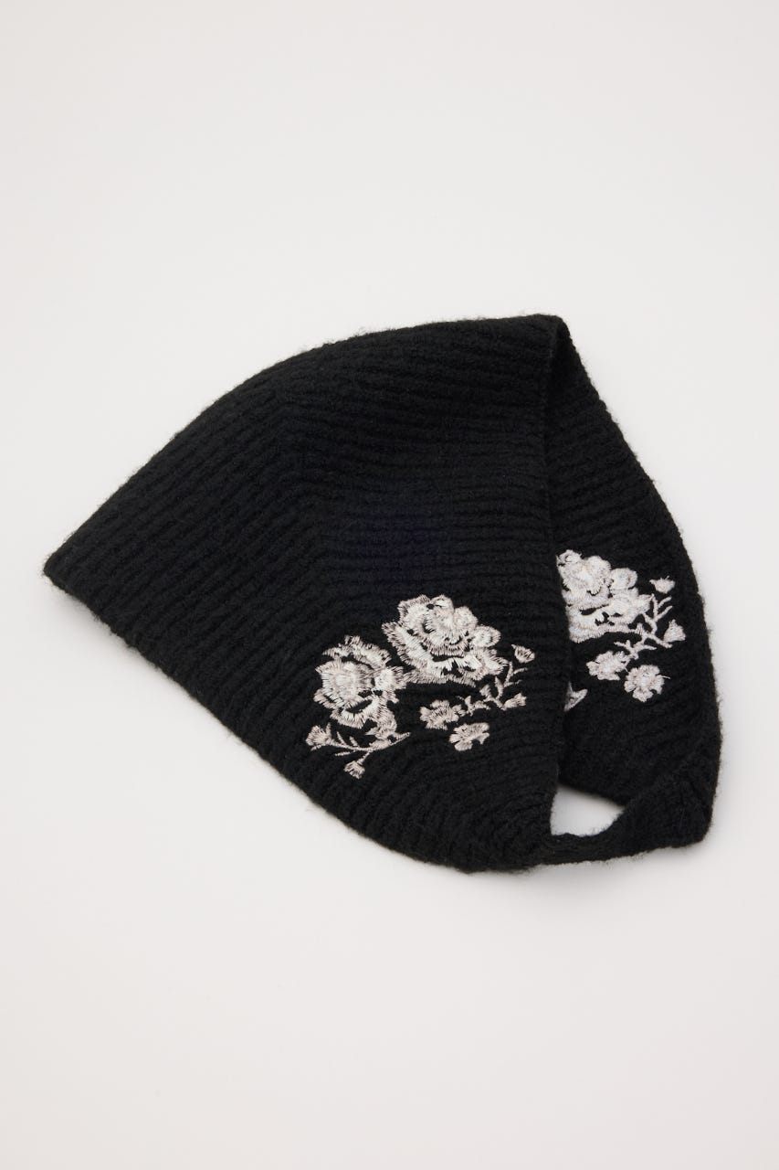 FLOWER EMBROIDERED KNIT スカーフ BLK FREE