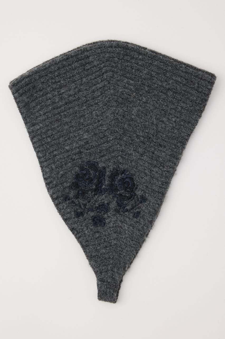 FLOWER EMBROIDERED KNIT スカーフ T.GRY FREE